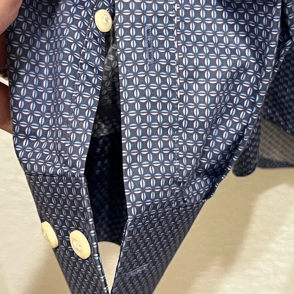 Peter Millar Dark Blue Geometric Dress Shirt